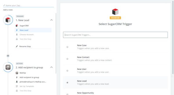 Esempio Zapier SugarCRM Esempio Zapier SugarCRM