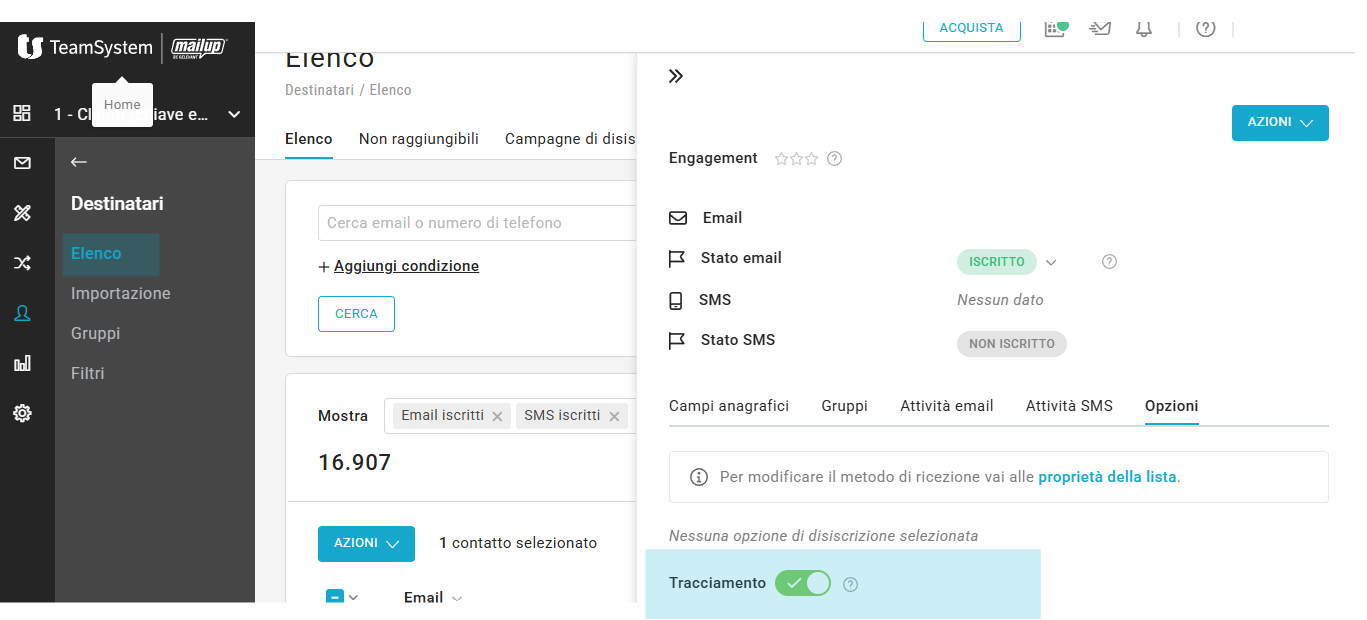 disattivazione tracciamento a livello di singolo destinatario
